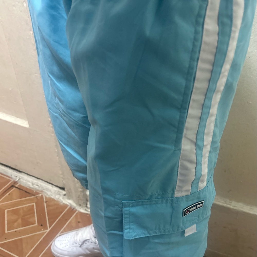 Light Blue Track Pants with White Stripes